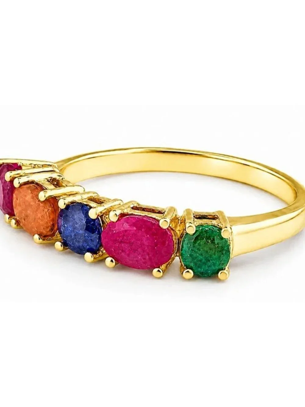 Genuine Ruby, Emerald, Blue Sapphire & Padparadscha Ring 14k Gold Plated (.925)